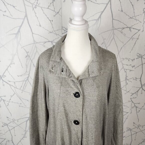 Cut Loose Gray Stripe Cotton Blend Button Front Lagenlook Coat - Picture 3 of 9